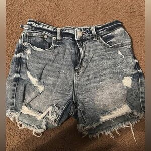 Womens Distressed Denim Cutoff Shorts - Blue